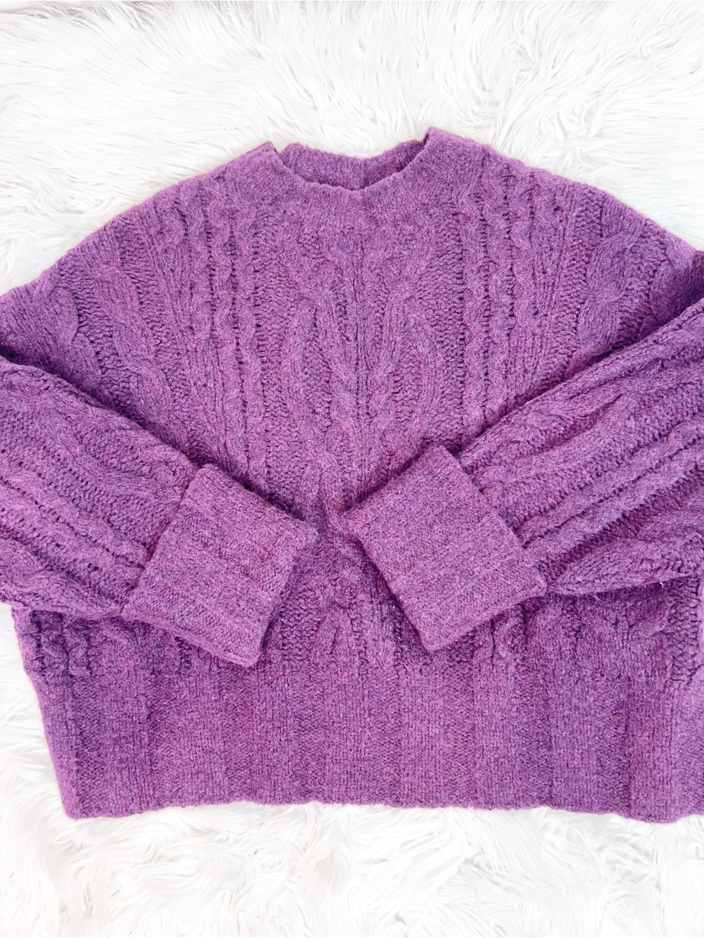 BANANA REPUBLIC PURPLE CREWNECK CABLE KNIT SWEATER WOMENS SZ XS